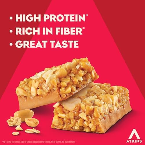 Atkins Erdnussbutter Müsliriegel High Protein Bar – 16g Protein, 1g Zucker, 4g Netto-Kohlenhydrate, 12er-Pack