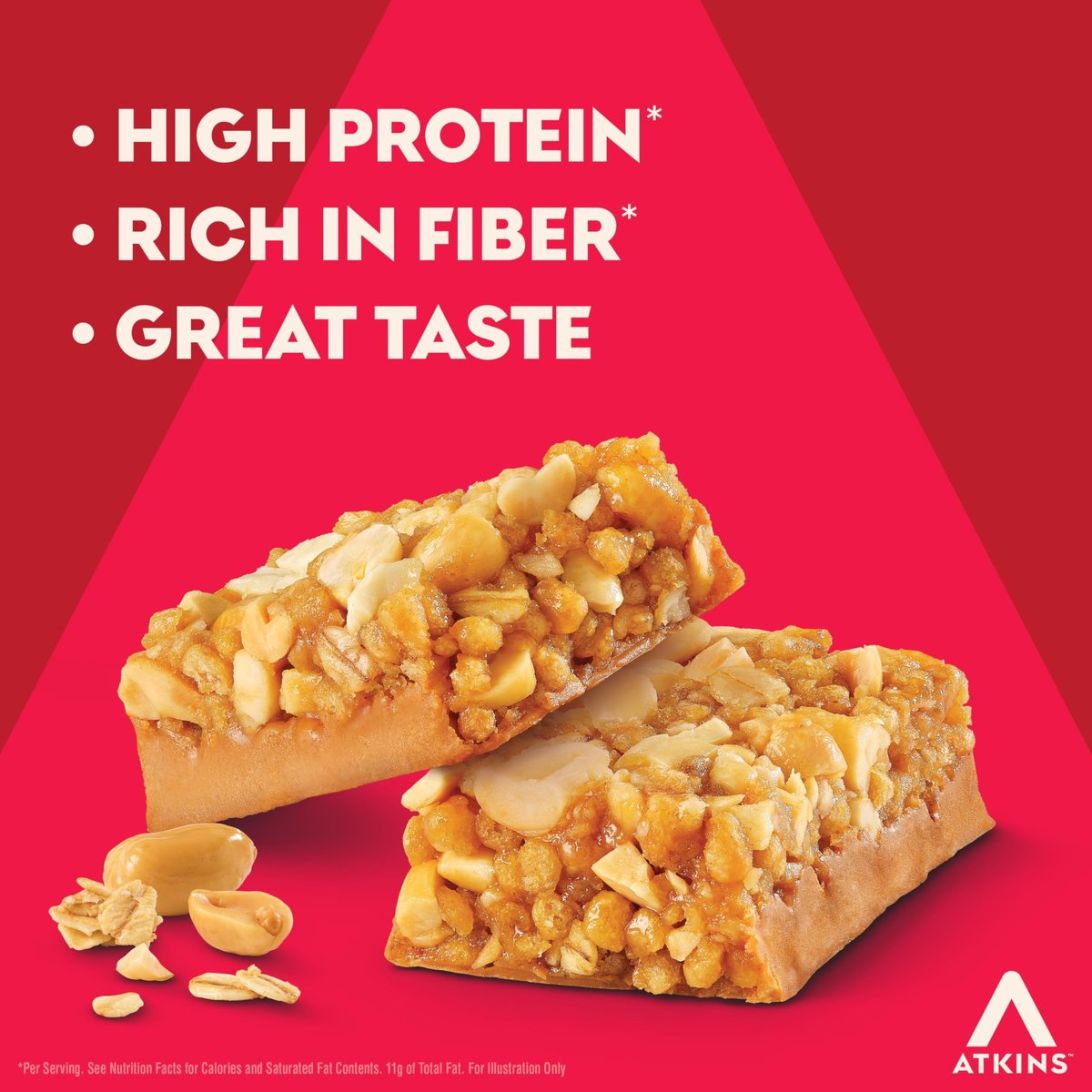 Atkins Erdnussbutter Müsliriegel High Protein Bar – 16g Protein, 1g Zucker, 4g Netto-Kohlenhydrate, 12er-Pack