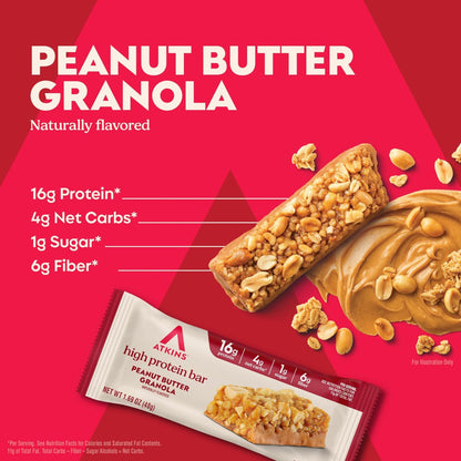Atkins Erdnussbutter Müsliriegel High Protein Bar – 16g Protein, 1g Zucker, 4g Netto-Kohlenhydrate, 12er-Pack