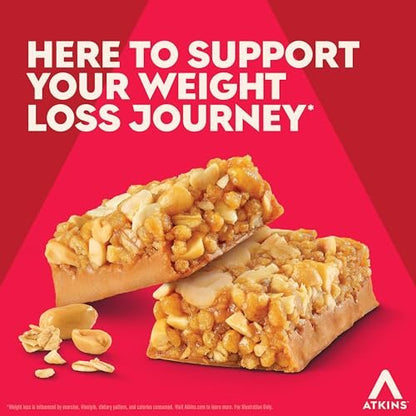 Atkins Erdnussbutter Müsliriegel High Protein Bar – 16g Protein, 1g Zucker, 4g Netto-Kohlenhydrate, 12er-Pack