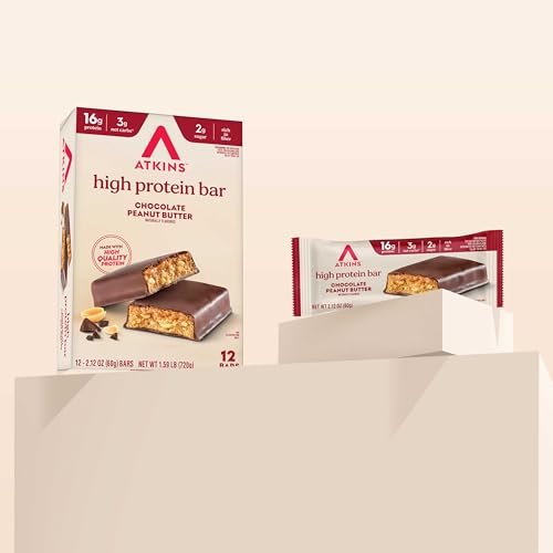 Atkins Chocolate Peanut Butter Protein Meal Riegel – Hoher Eiweißgehalt, ballaststoffreich, wenig Zucker, keto-freundlich, 12er Pack