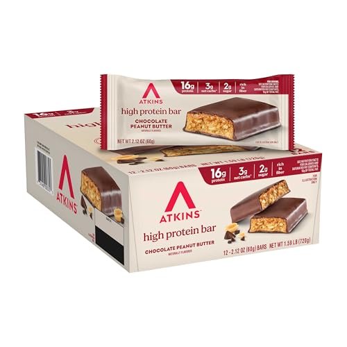 Atkins Chocolate Peanut Butter Protein Meal Riegel – Hoher Eiweißgehalt, ballaststoffreich, wenig Zucker, keto-freundlich, 12er Pack