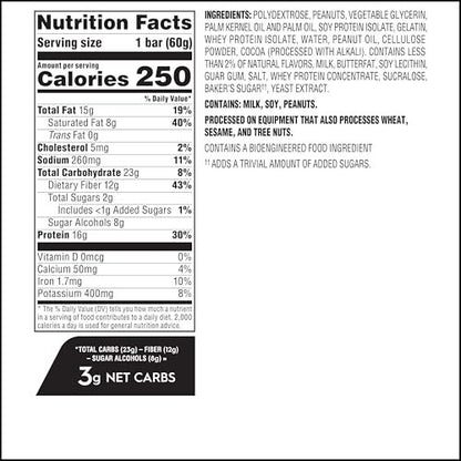 Atkins Chocolate Peanut Butter Protein Meal Riegel – Hoher Eiweißgehalt, ballaststoffreich, wenig Zucker, keto-freundlich, 12er Pack