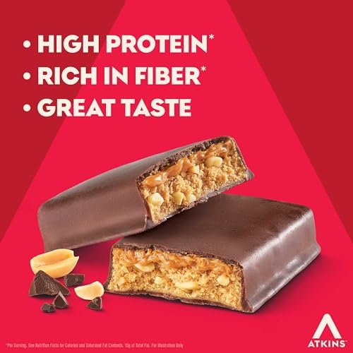 Atkins Chocolate Peanut Butter Protein Meal Riegel – Hoher Eiweißgehalt, ballaststoffreich, wenig Zucker, keto-freundlich, 12er Pack