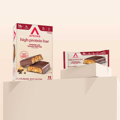 Atkins Chocolate Peanut Butter Protein Meal Riegel – Hoher Eiweißgehalt, ballaststoffreich, wenig Zucker, keto-freundlich, 12er Pack