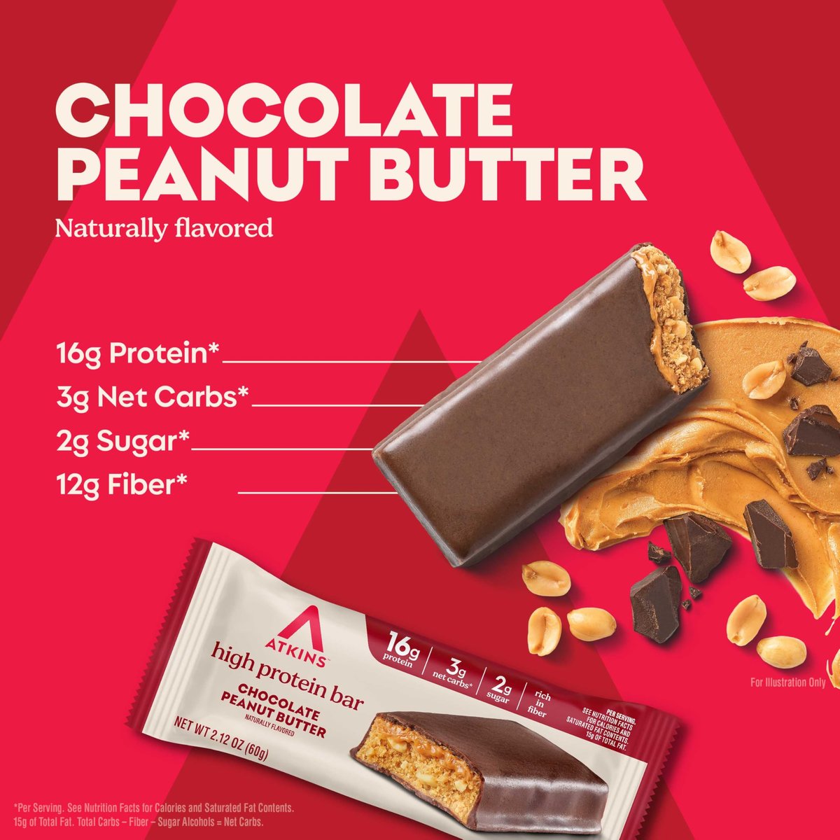 Atkins Chocolate Peanut Butter Protein Meal Riegel – Hoher Eiweißgehalt, ballaststoffreich, wenig Zucker, keto-freundlich, 12er Pack