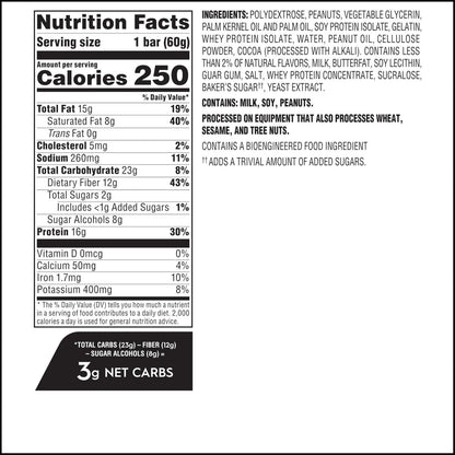 Atkins Chocolate Peanut Butter Protein Meal Riegel – Hoher Eiweißgehalt, ballaststoffreich, wenig Zucker, keto-freundlich, 12er Pack
