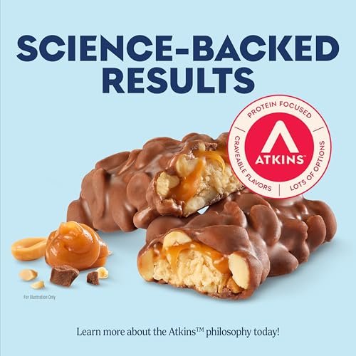 Atkins Karamell-Schokoladen-Nuss-Riegel, Protein-Snack, 7g Protein, 2g Zucker, Ballaststoffreicher Snack, 16er Pack