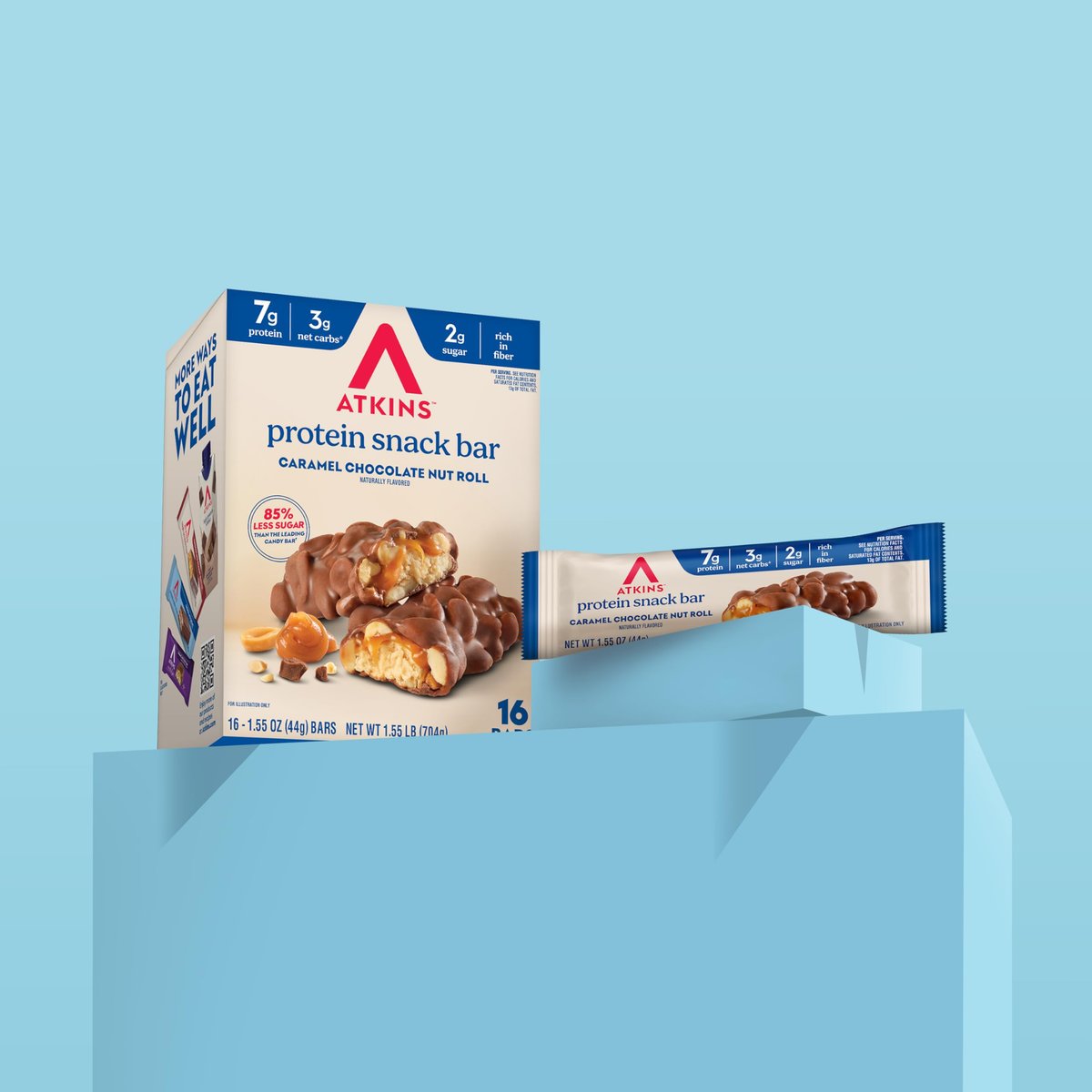 Atkins Karamell-Schokoladen-Nuss-Riegel, Protein-Snack, 7g Protein, 2g Zucker, Ballaststoffreicher Snack, 16er Pack