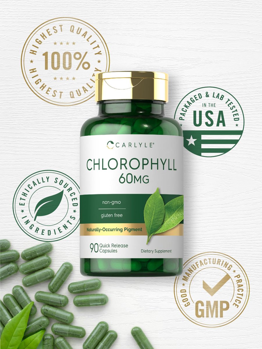 Carlyle Chlorophyll Kapseln | 90 Kapseln | Natürlich vorkommendes Pigment | Chlorophyll-Konzentrat Nahrungsergänzungsmittel | Non-GMO, Glutenfrei Komplex