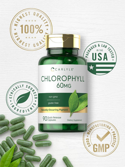Carlyle Chlorophyll Kapseln | 90 Kapseln | Natürlich vorkommendes Pigment | Chlorophyll-Konzentrat Nahrungsergänzungsmittel | Non-GMO, Glutenfrei Komplex