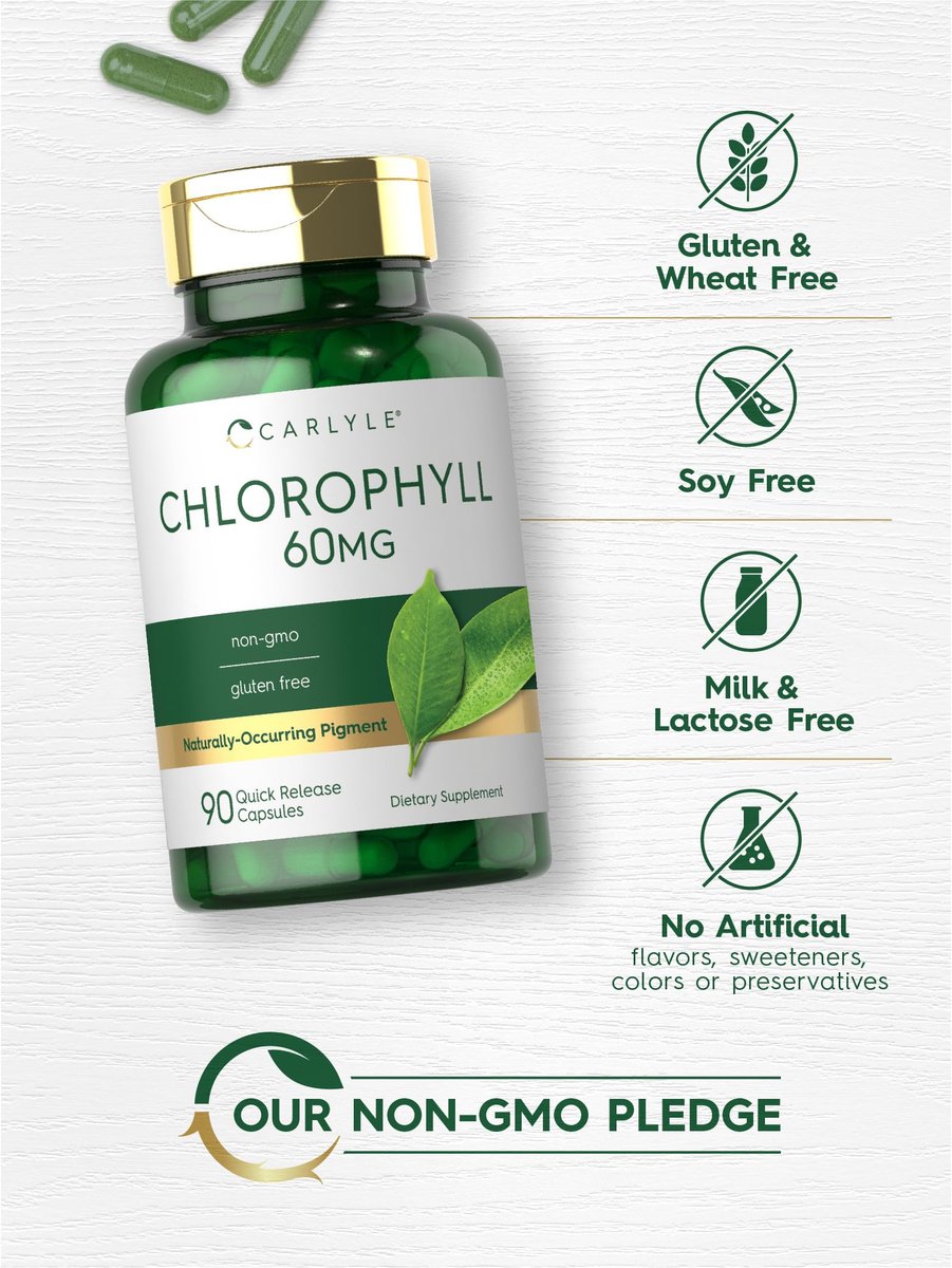 Carlyle Chlorophyll Kapseln | 90 Kapseln | Natürlich vorkommendes Pigment | Chlorophyll-Konzentrat Nahrungsergänzungsmittel | Non-GMO, Glutenfrei Komplex