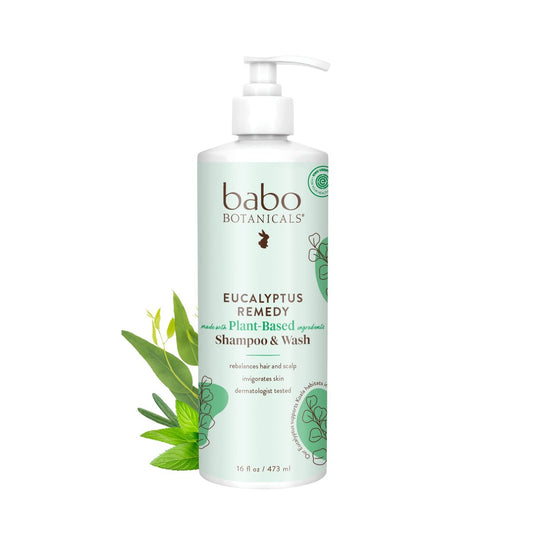 Babo Botanicals Eucalyptus Remedy Shampoo & Wash – Belebendes Duschbad & Shampoo mit Eukalyptus & Rosmarin – EWG Verified – Vegan & Tierversuchsfrei – 473 ml