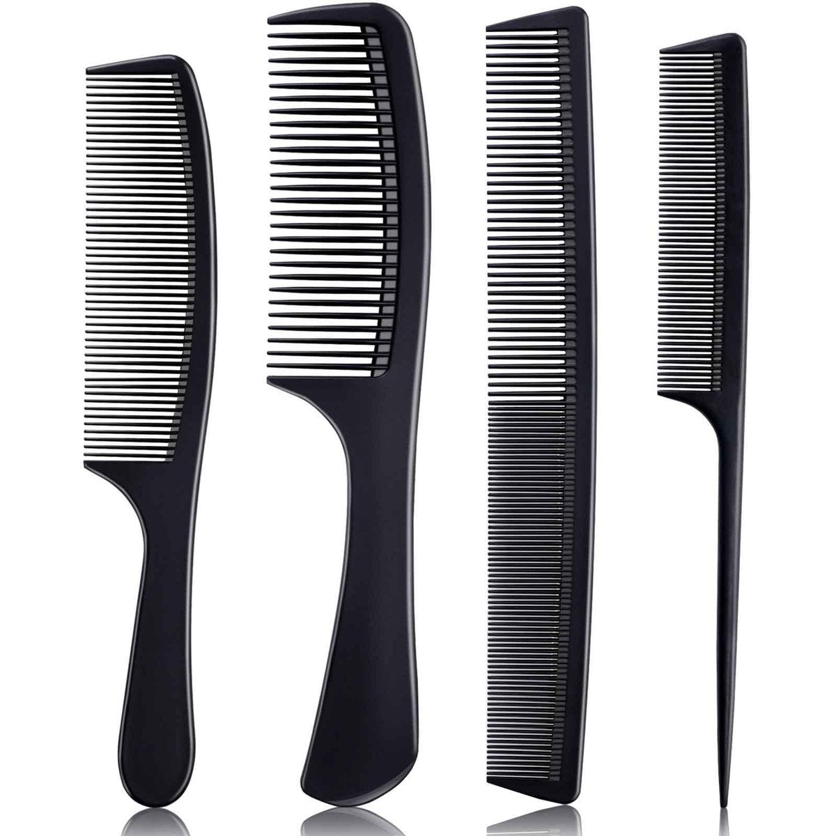 4-teiliger Premium Carbonfaser-Haarkamm-Set für Frauen und Männer - Schwarzer Profi-Kamm für Teasing und Scheitelziehen, feine und breite Zinken für alle Haartypen