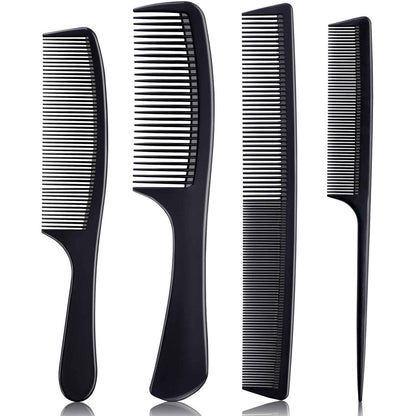 4-teiliger Premium Carbonfaser-Haarkamm-Set für Frauen und Männer - Schwarzer Profi-Kamm für Teasing und Scheitelziehen, feine und breite Zinken für alle Haartypen