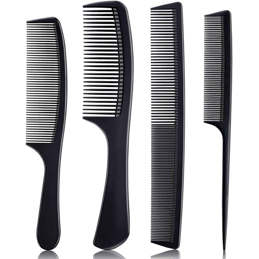 4-teiliger Premium Carbonfaser-Haarkamm-Set für Frauen und Männer - Schwarzer Profi-Kamm für Teasing und Scheitelziehen, feine und breite Zinken für alle Haartypen