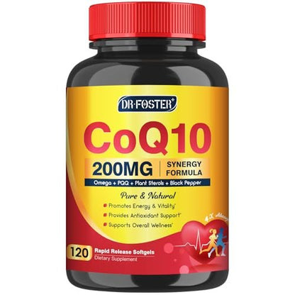 CoQ10 200 mg Weichkapseln mit Vitamin E & Omega 3-6-9 & PQQ - Hochabsorbierendes Coenzym Q10 mit Bioperin | Maximale Antioxidantien | Unterstützt das Herz & die zelluläre Energieproduktion | 120 Portionen