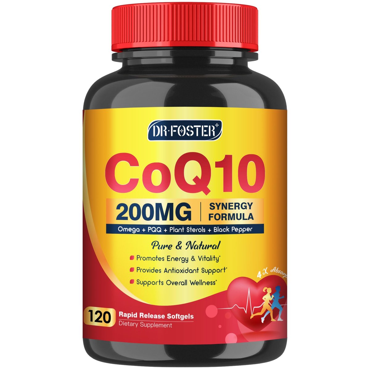 CoQ10 200 mg Weichkapseln mit Vitamin E & Omega 3-6-9 & PQQ - Hochabsorbierendes Coenzym Q10 mit Bioperin | Maximale Antioxidantien | Unterstützt das Herz & die zelluläre Energieproduktion | 120 Portionen