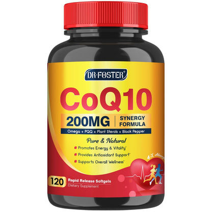 CoQ10 200 mg Weichkapseln mit Vitamin E & Omega 3-6-9 & PQQ - Hochabsorbierendes Coenzym Q10 mit Bioperin | Maximale Antioxidantien | Unterstützt das Herz & die zelluläre Energieproduktion | 120 Portionen