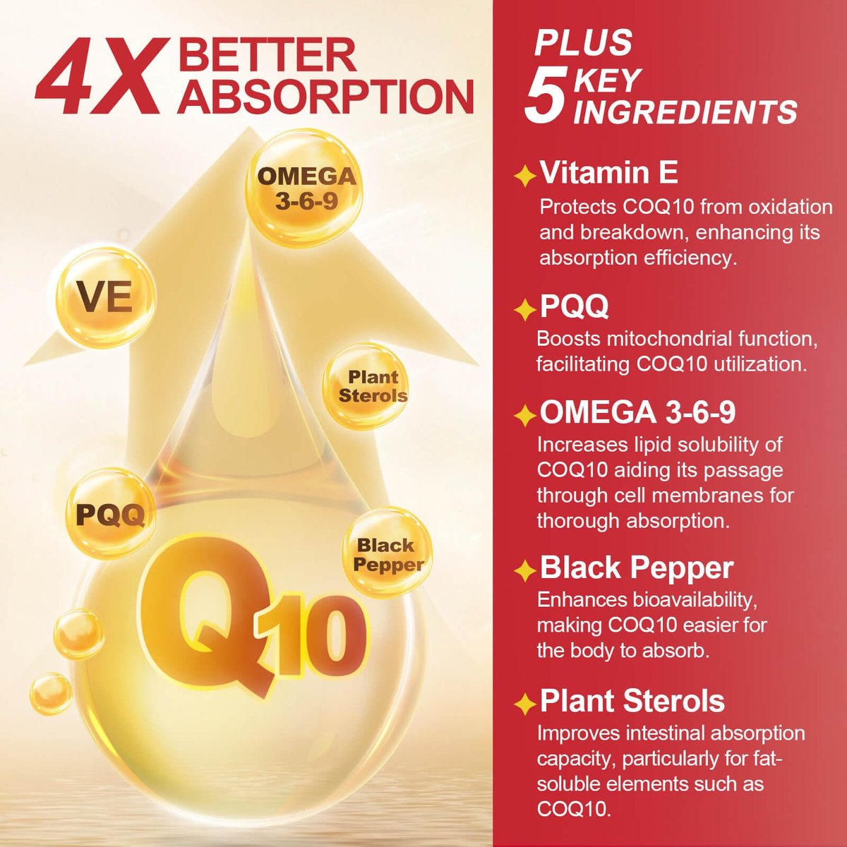 CoQ10 200 mg Weichkapseln mit Vitamin E & Omega 3-6-9 & PQQ - Hochabsorbierendes Coenzym Q10 mit Bioperin | Maximale Antioxidantien | Unterstützt das Herz & die zelluläre Energieproduktion | 120 Portionen