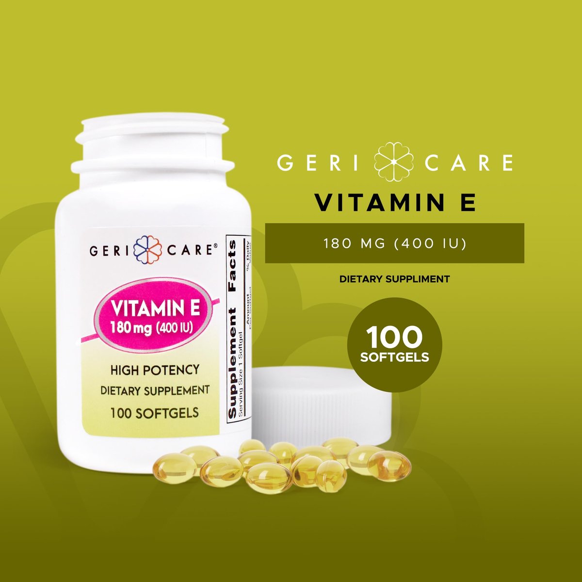 GeriCare Hochdosierte Vitamin-E-Kapseln – 400 IE für Haut- und Immununterstützung, 180 mg | 100 Stück | Bio-Vitamin E für Frauen und Männer