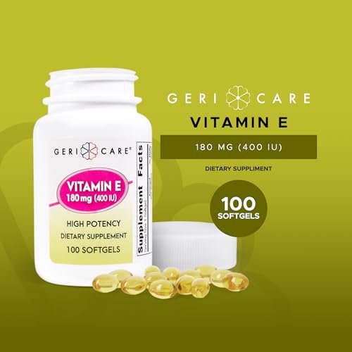 GeriCare Hochdosierte Vitamin-E-Kapseln – 400 IE für Haut- und Immununterstützung, 180 mg | 100 Stück | Bio-Vitamin E für Frauen und Männer