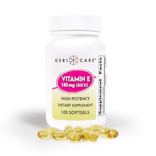 GeriCare Hochdosierte Vitamin-E-Kapseln – 400 IE für Haut- und Immununterstützung, 180 mg | 100 Stück | Bio-Vitamin E für Frauen und Männer