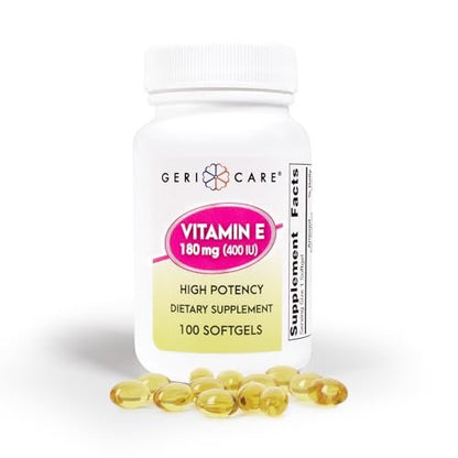 GeriCare Hochdosierte Vitamin-E-Kapseln – 400 IE für Haut- und Immununterstützung, 180 mg | 100 Stück | Bio-Vitamin E für Frauen und Männer