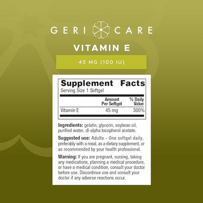 GeriCare Hochdosierte Vitamin-E-Kapseln – 400 IE für Haut- und Immununterstützung, 180 mg | 100 Stück | Bio-Vitamin E für Frauen und Männer