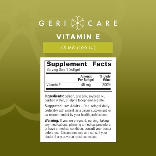 GeriCare Hochdosiertes Vitamin E Kapseln – 100 IE für Haut- und Immununterstützung, 45 mg | 100 Stück | Organisches Vitamin E für Frauen und Männer