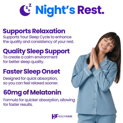 Healthfare Melatonin 60 mg | 90 vegane Kapseln | Hochdosiert | Vegetarisch, Non-GMO, Glutenfrei | Hergestellt in den USA
