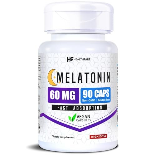 Healthfare Melatonin 60 mg | 90 vegane Kapseln | Hochdosiert | Vegetarisch, Non-GMO, Glutenfrei | Hergestellt in den USA