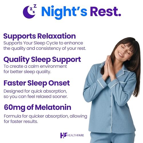 Healthfare Melatonin 60 mg | 90 vegane Kapseln | Hochdosiert | Vegetarisch, Non-GMO, Glutenfrei | Hergestellt in den USA