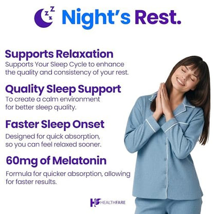 Healthfare Melatonin 60 mg | 90 vegane Kapseln | Hochdosiert | Vegetarisch, Non-GMO, Glutenfrei | Hergestellt in den USA