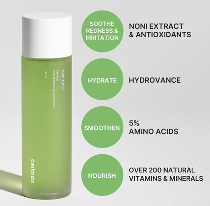 celimax Noni Moisture Balancing Toner – Feuchtigkeitsspendendes Gesichtswasser mit Noni-Extrakt für empfindliche, trockene Haut, 150 ml