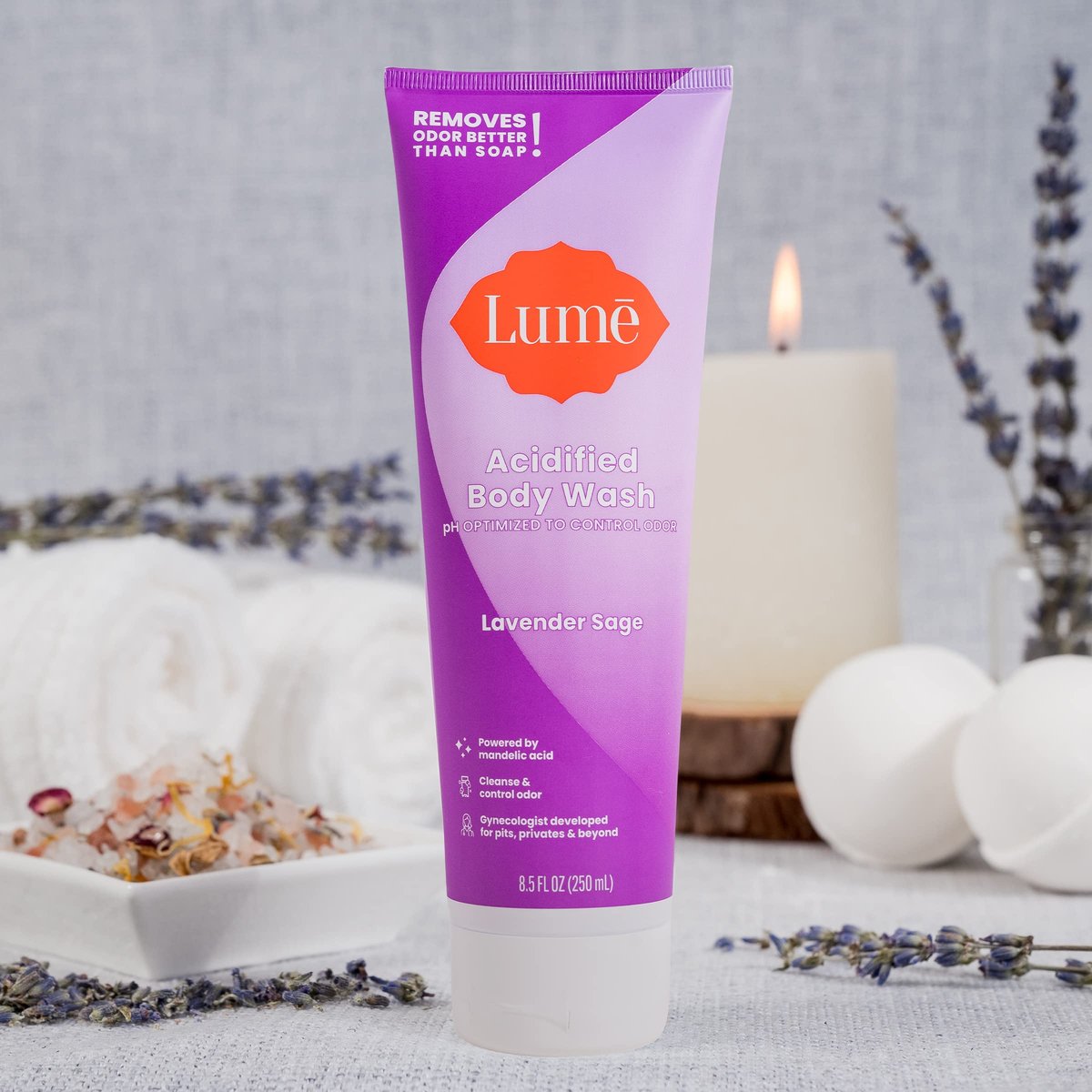 Lume Acidified Body Wash – 24-Stunden-Geruchskontrolle – Entfernt Gerüche besser als Seife – Feuchtigkeitsspendende Formel – Ohne SLS oder Parabene – Von Gynäkologen entwickelt – 8,5 Unzen (Lavendel Salbei)