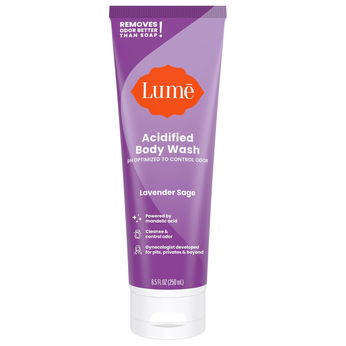 Lume Acidified Body Wash – 24-Stunden-Geruchskontrolle – Entfernt Gerüche besser als Seife – Feuchtigkeitsspendende Formel – Ohne SLS oder Parabene – Von Gynäkologen entwickelt – 8,5 Unzen (Lavendel Salbei)
