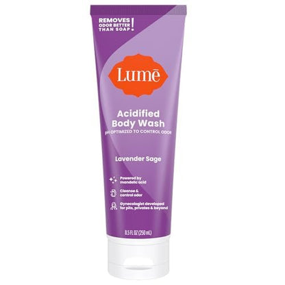 Lume Acidified Body Wash – 24-Stunden-Geruchskontrolle – Entfernt Gerüche besser als Seife – Feuchtigkeitsspendende Formel – Ohne SLS oder Parabene – Von Gynäkologen entwickelt – 8,5 Unzen (Lavendel Salbei)