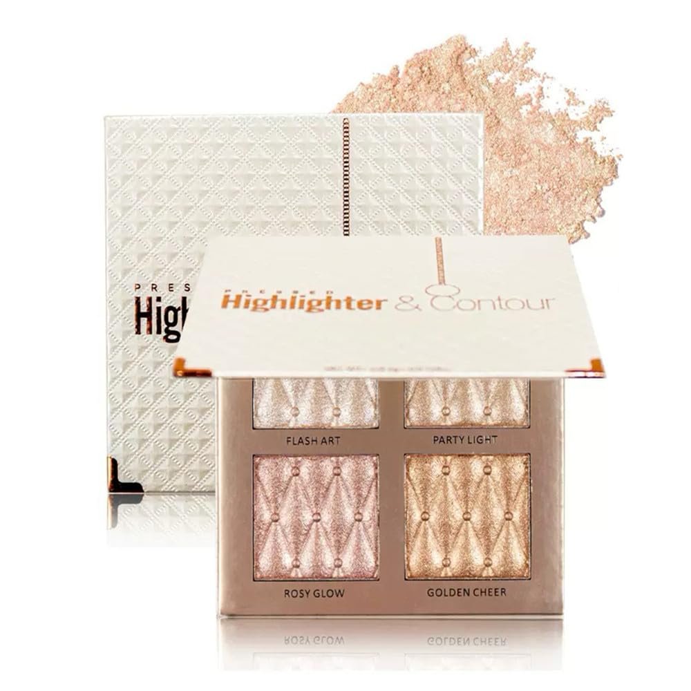 4-Farben Highlighter-Makeup-Palette – Bronzer, Kontur, Schimmer & Lidschatten-Set für strahlende Looks