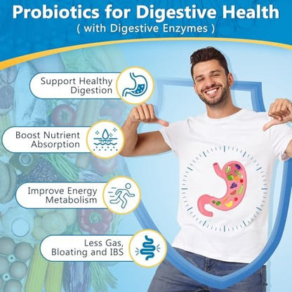 Probiotika für Männer – Verdauungsgesundheit mit Enzymen & Präbiotika, 100 Milliarden KBE, mit Sägepalme & Cranberry für Prostata- & Harnwegsgesundheit, 90 vegane Kapseln