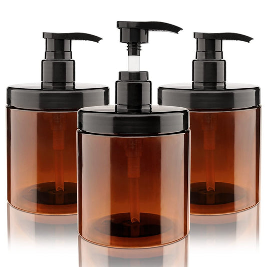 Hethyo Pumpflaschen-Set 3er-Pack 600 ml / 20 oz Nachfüllbare Plastikpumpflaschen mit weiter Öffnung, BPA-frei, für Lotion, Shampoo, Conditioner (Braun)