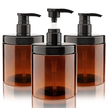 Hethyo Pumpflaschen-Set 3er-Pack 600 ml / 20 oz Nachfüllbare Plastikpumpflaschen mit weiter Öffnung, BPA-frei, für Lotion, Shampoo, Conditioner (Braun)