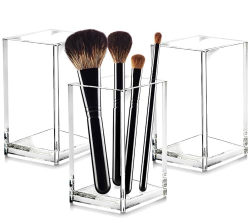 Cerpourt 3er Pack durchsichtiger Acryl-Make-up-Pinselhalter, Acryl-Kosmetik-Aufbewahrungsorganizer, Stiftehalter-Becher für den Schreibtisch, modernes Schreibtischzubehör für Büro, Schule und Zuhause