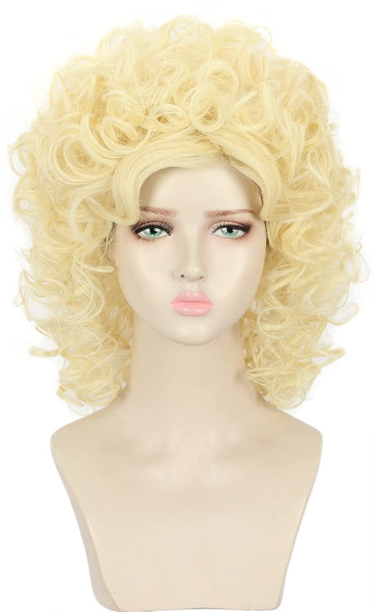 yuehong Lange Lockige Blonde Perücke 70er 80er Jahre Sänger Cosplay Kostüm Haar Hitzebeständig Synthetisch Flauschig Langlebig Atmungsaktiv