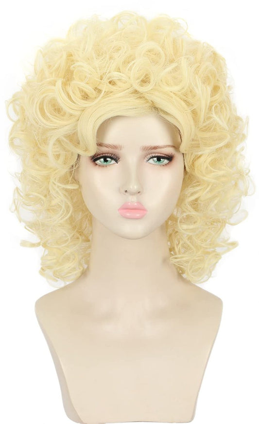 yuehong Lange Lockige Blonde Perücke 70er 80er Jahre Sänger Cosplay Kostüm Haar Hitzebeständig Synthetisch Flauschig Langlebig Atmungsaktiv