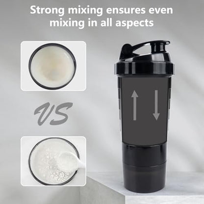 XTK Shaker Flasche 16OZ – Protein Shaker mit Pulverbehälter & Pillen-Organizer, BPA-frei, Schwarz
