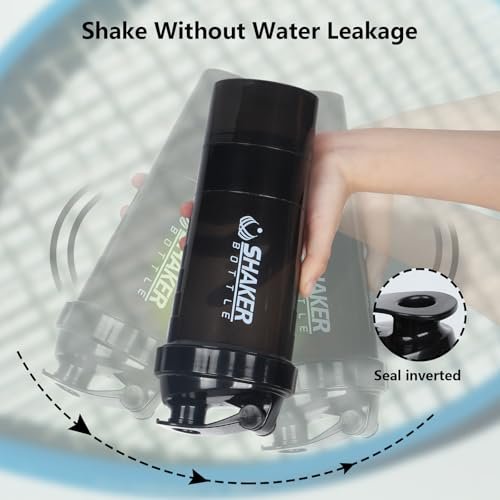 XTK Shaker Flasche 16OZ – Protein Shaker mit Pulverbehälter & Pillen-Organizer, BPA-frei, Schwarz