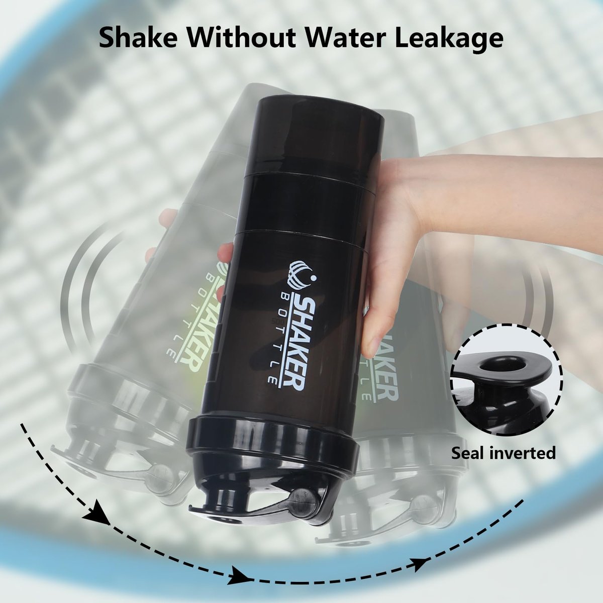 XTK Shaker Flasche 16OZ – Protein Shaker mit Pulverbehälter & Pillen-Organizer, BPA-frei, Schwarz