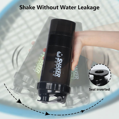 XTK Shaker Flasche 16OZ – Protein Shaker mit Pulverbehälter & Pillen-Organizer, BPA-frei, Schwarz