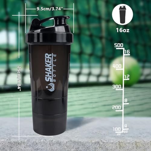 XTK Shaker Flasche 16OZ – Protein Shaker mit Pulverbehälter & Pillen-Organizer, BPA-frei, Schwarz